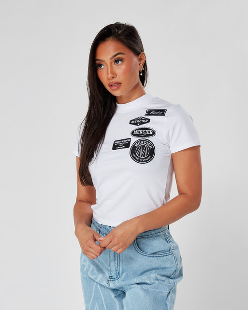 T-shirt Mono Badge Ajusté Pour Femmes Blanches