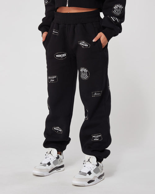 Mujer Negro Diamante Badge Joggers