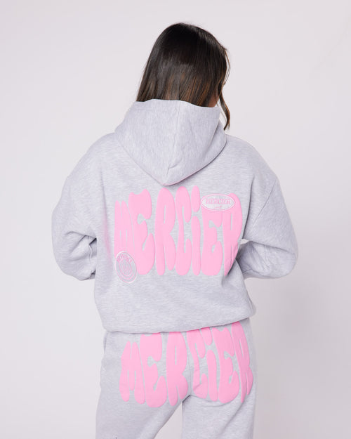 Womens Grey Pink Bubble Hoodie