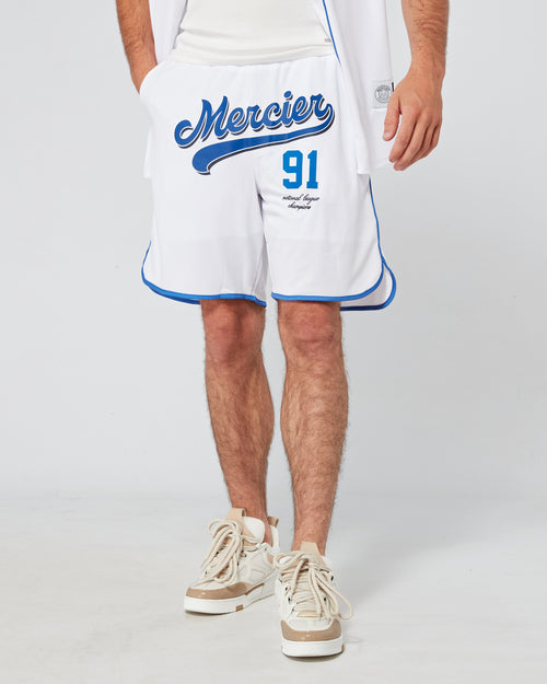 Short de baseball blanc bleu Mercier Emerson