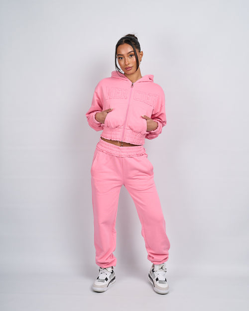 Sweat à capuche court rose pour femme