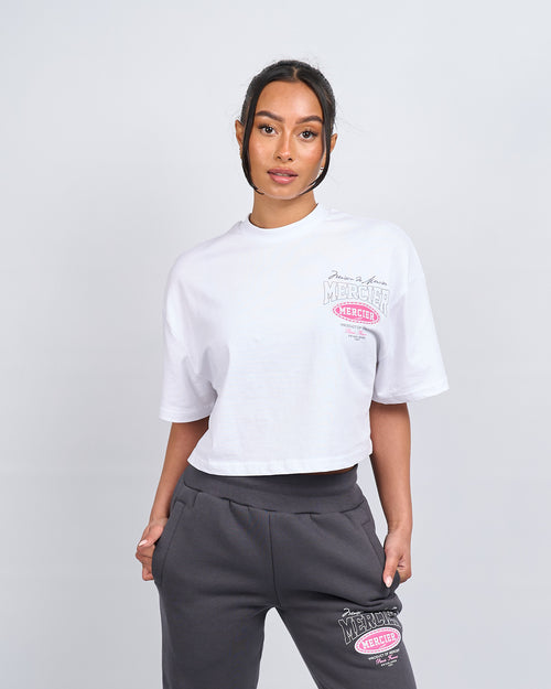 Kvenna hvítur bleikur fjölmarferðir Cropped Tshirt