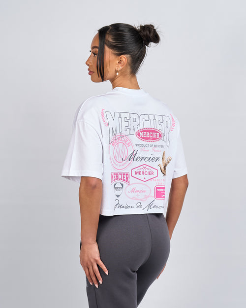 Camiseta corta multi-tour blanca y rosa para mujer