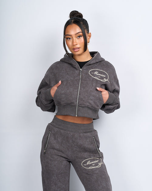 Womens Grey Round Up Cropped Hoodie Sudadera con capucha