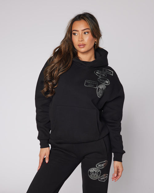 Womens Black Metallic OG Badge Hoodie