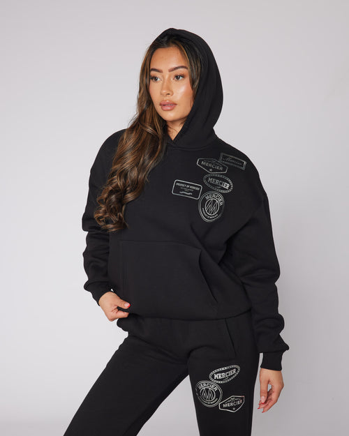 Womens Black Metallic OG Badge Hoodie